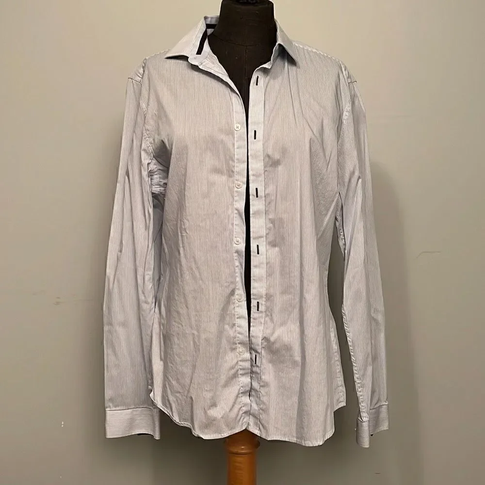H&M White Pinstriped Patter Button Down Long Sleeve Shirt